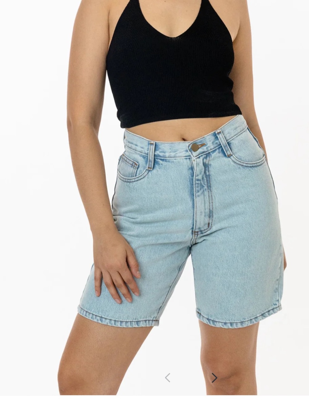 Los Angeles Apparel Light Blue High-Rise Denim Bermudas